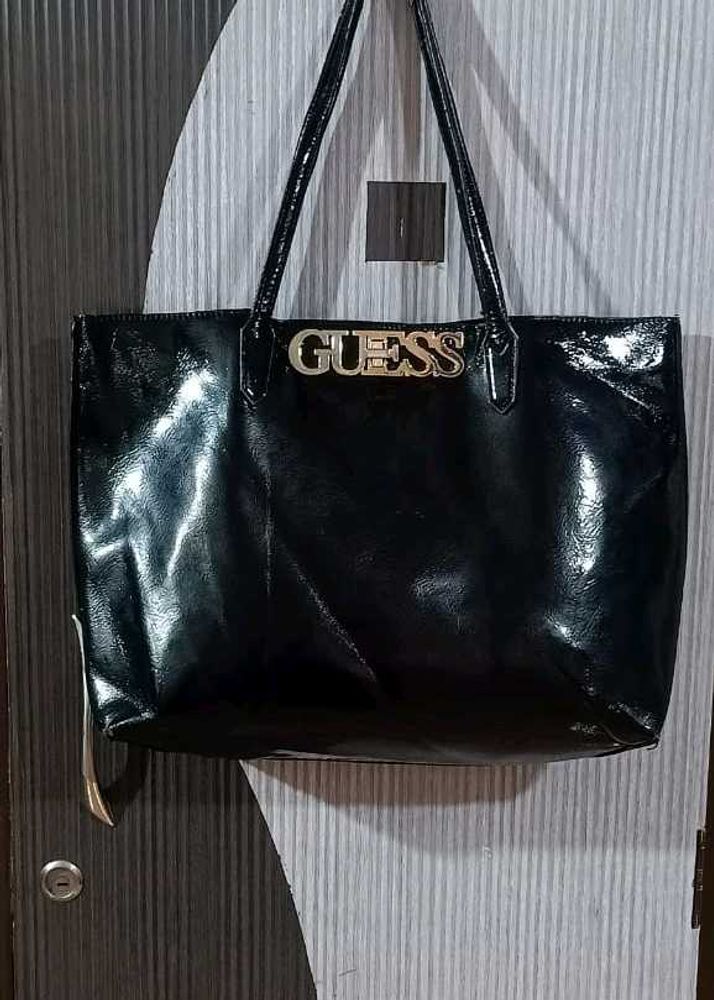 GUESS Black Patent Leather Tote Bag