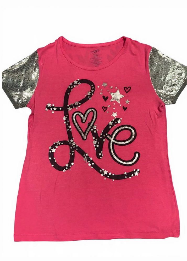 Pink 'Love' Sequin Sleeve Top