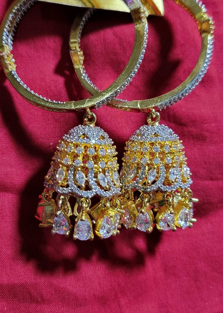 American Diamond Golden Jhumkas