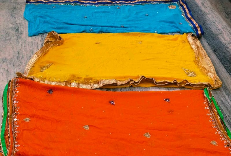Colorful Dupattas - Set of 3  Full Pure Dupatta