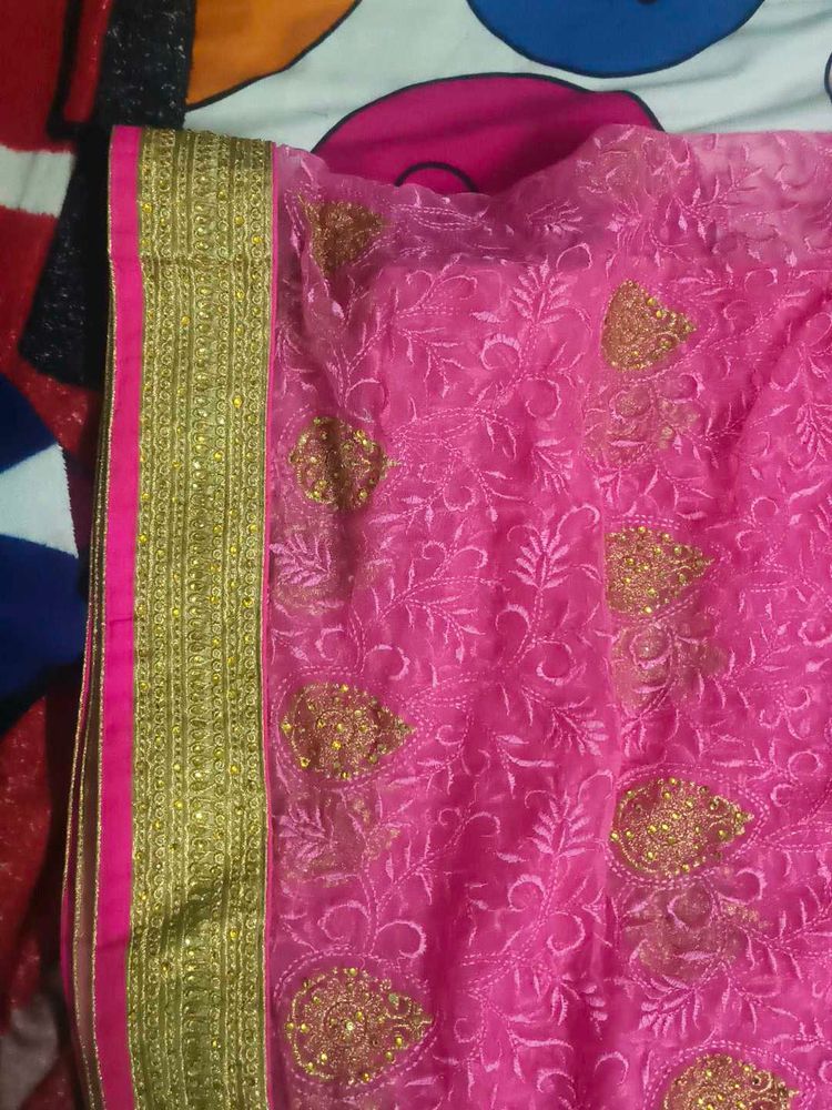 Elegant Pink Embroidered Saree
