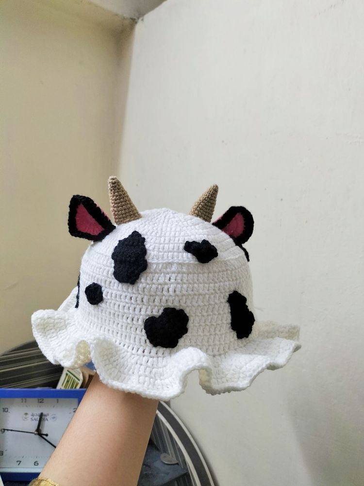 crochet cow hat