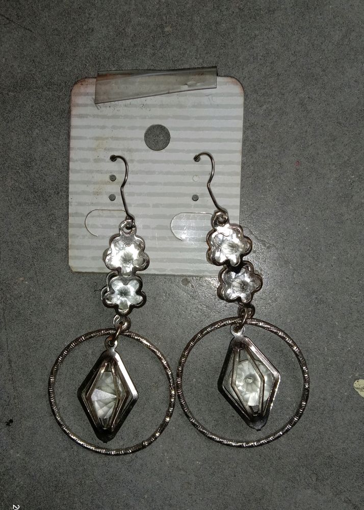 Silver Tone Flower &amp; Geometric Earrings