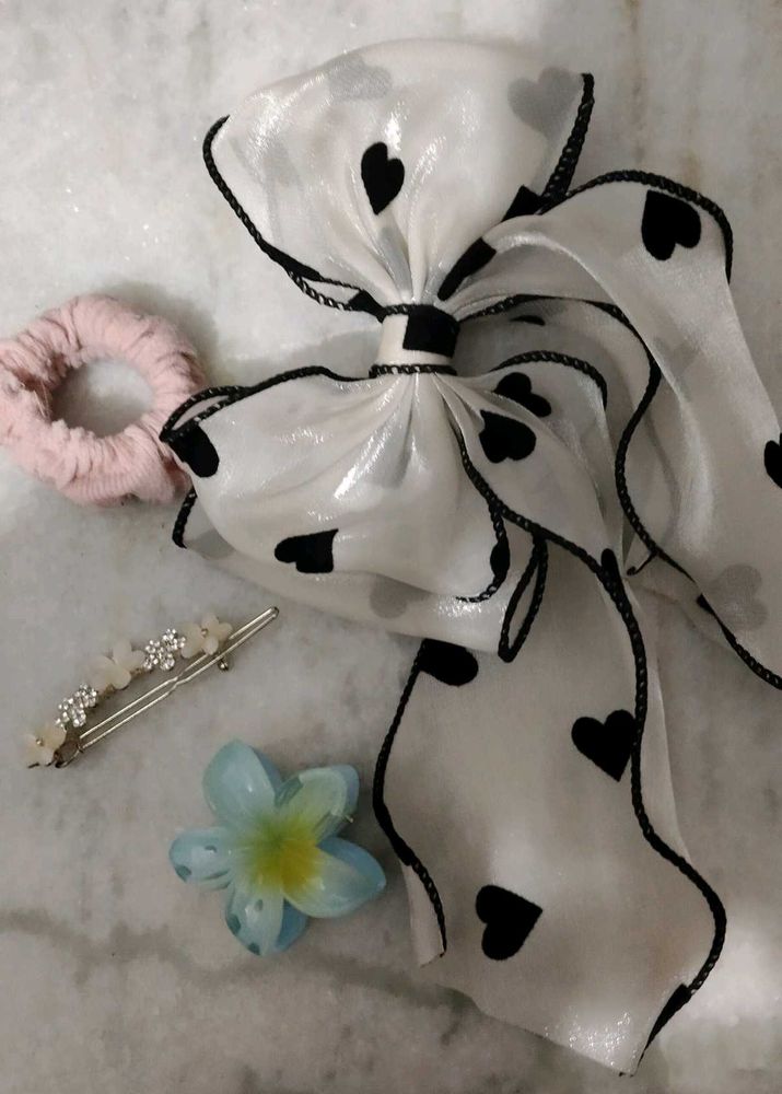 Trendy Hair Accessories Combo – Bow, Scrunchie &amp; C