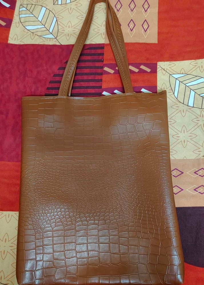 Brown Faux Croc Tote Bag