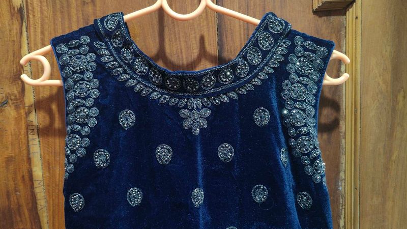 Navy Velvet Embellished Dress