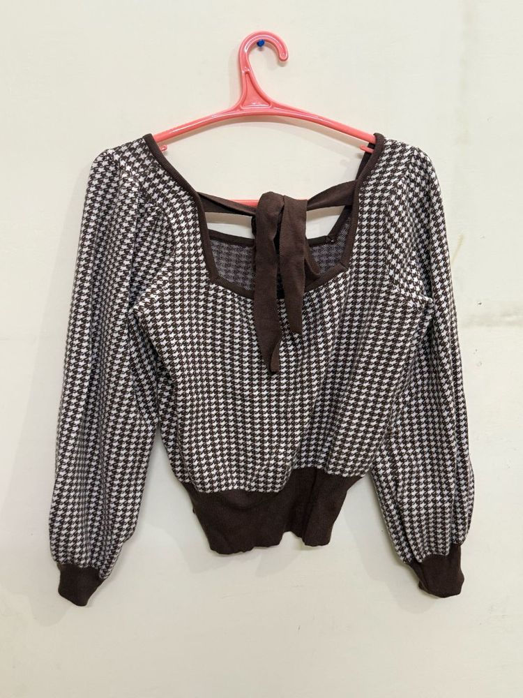 Houndstooth Long Sleeve Top