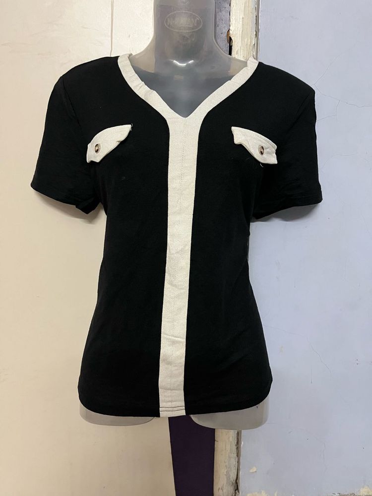 Korean Pintrest Chic Black &amp; White Top