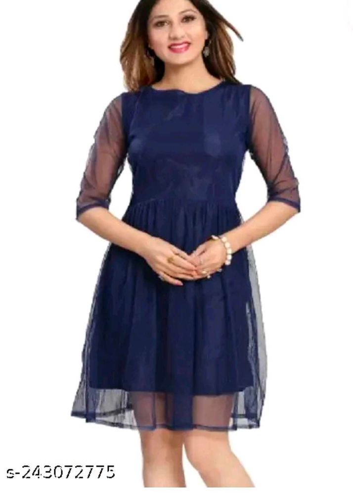 Navy Blue Sheer Overlay Dress