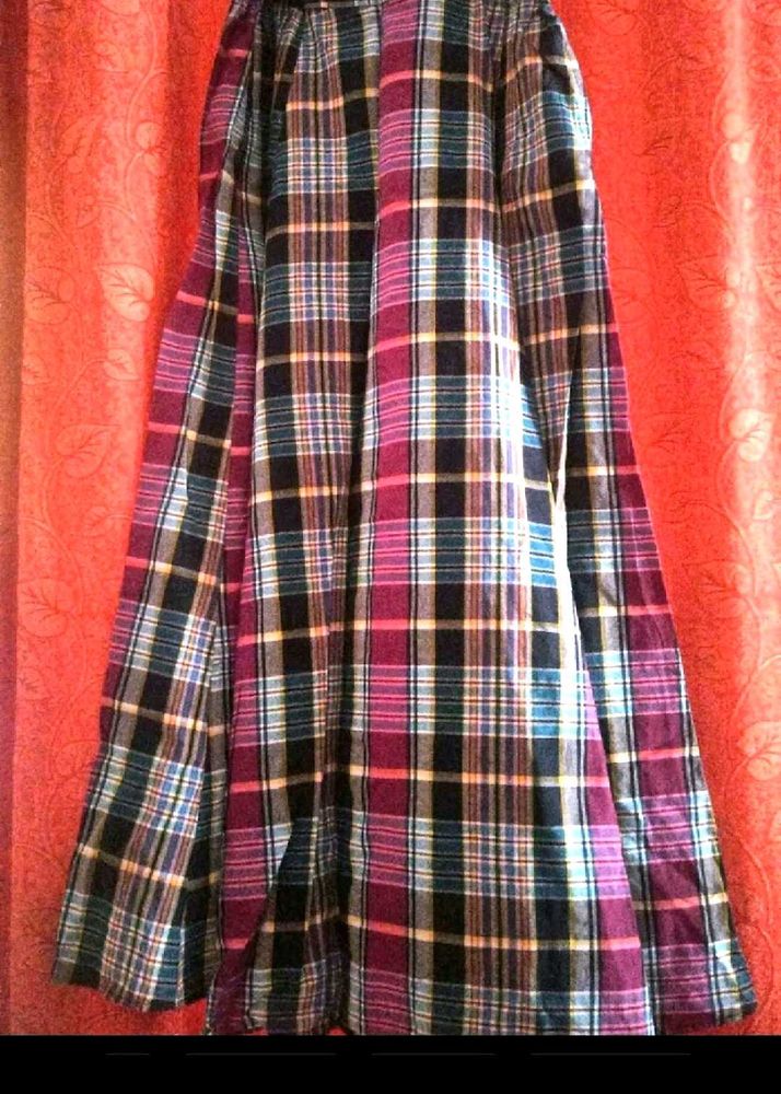 Long Gamcha Fashion Cotton Skirt With Pocket