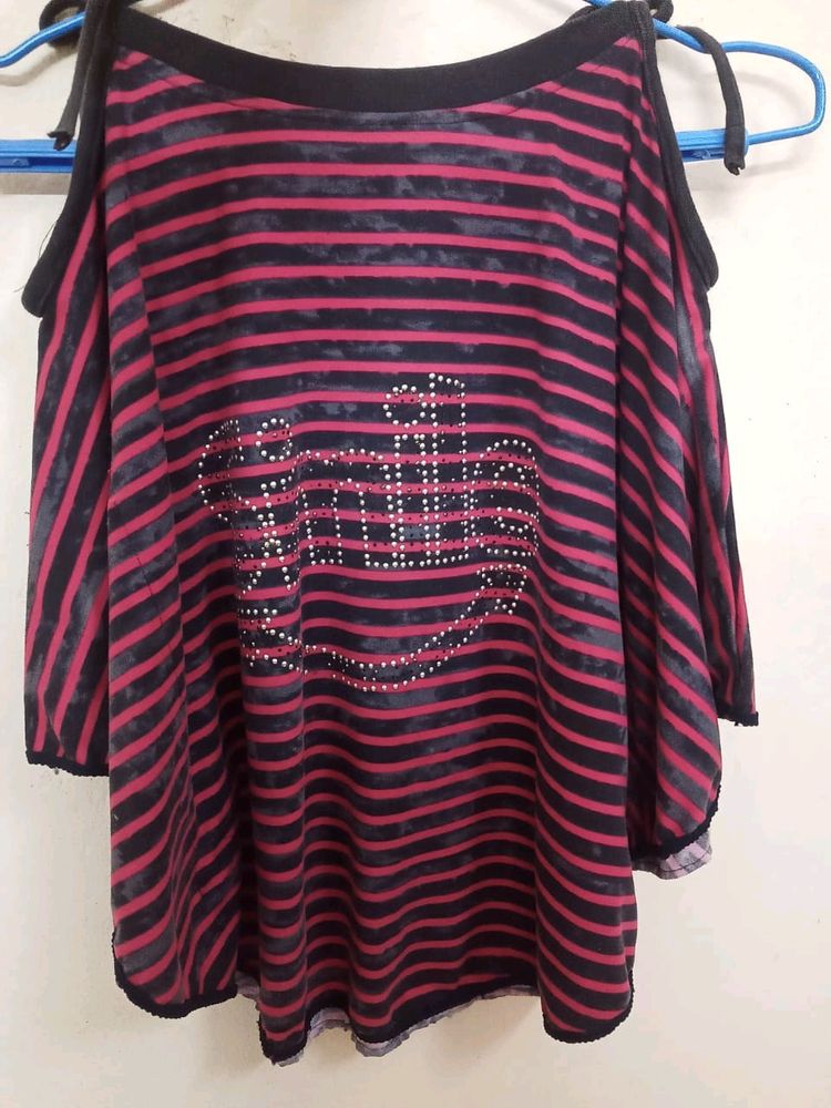 Striped Cold Shoulder Top