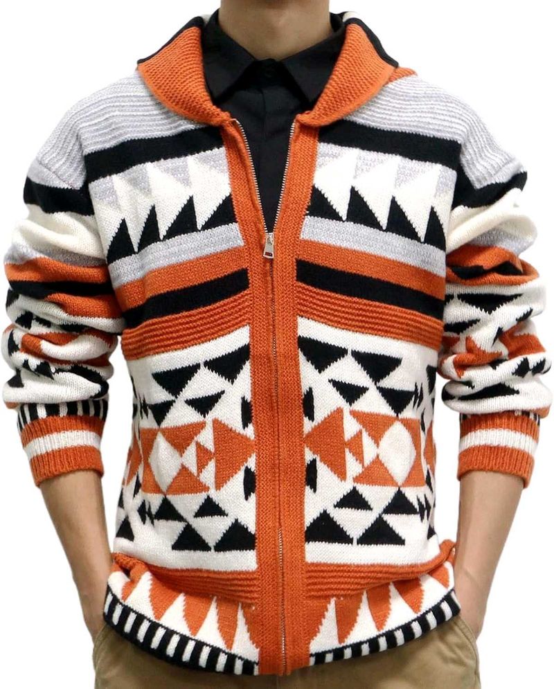 Men Colorful Patterned Knit Jacket