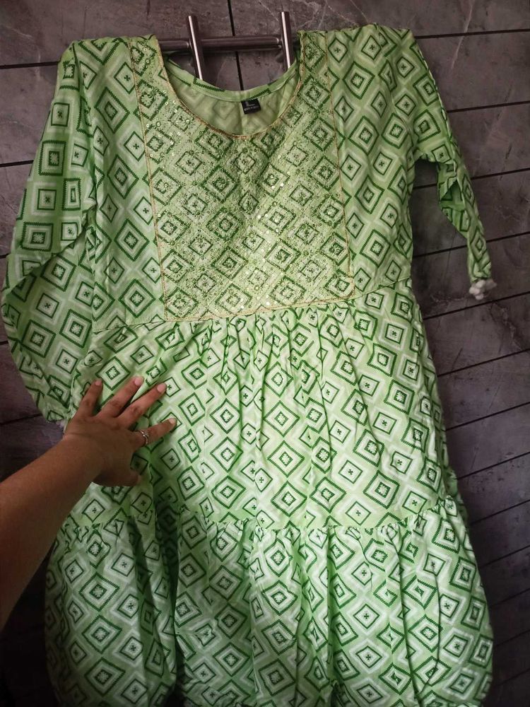 Green Tunic With Sequence Work
