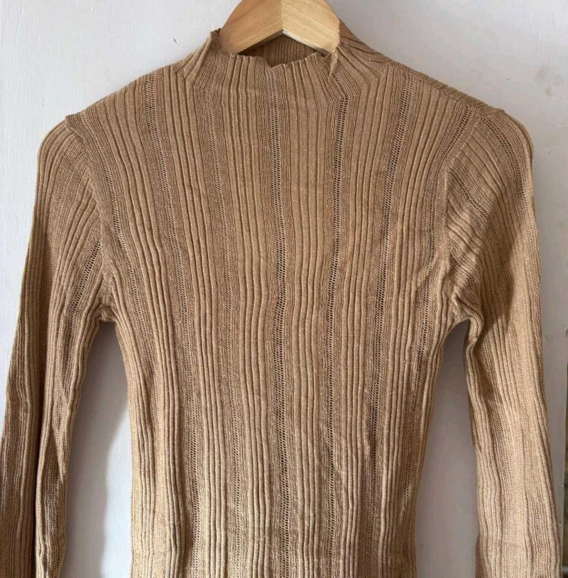 Beige ribbed knit top