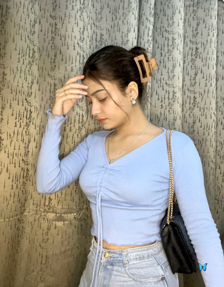 Full Sleeve Crop Top, Baby Blue Colour