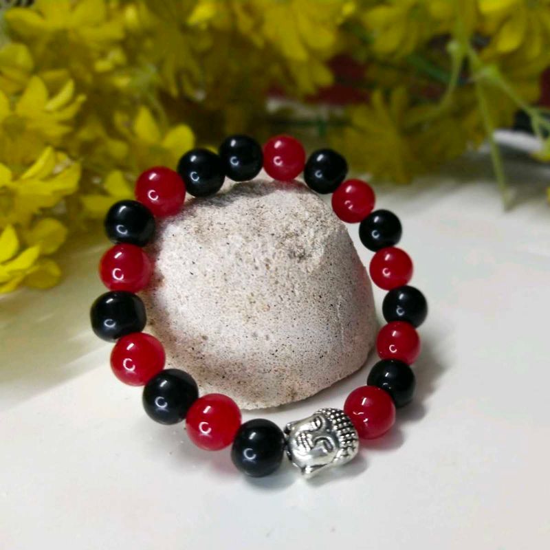 Red &amp; Black Buddha Bead Bracelet