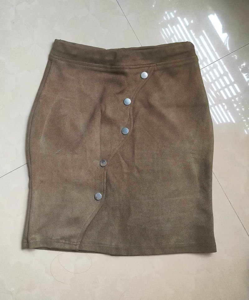 Olive Green  Buttoned Mini Skirt