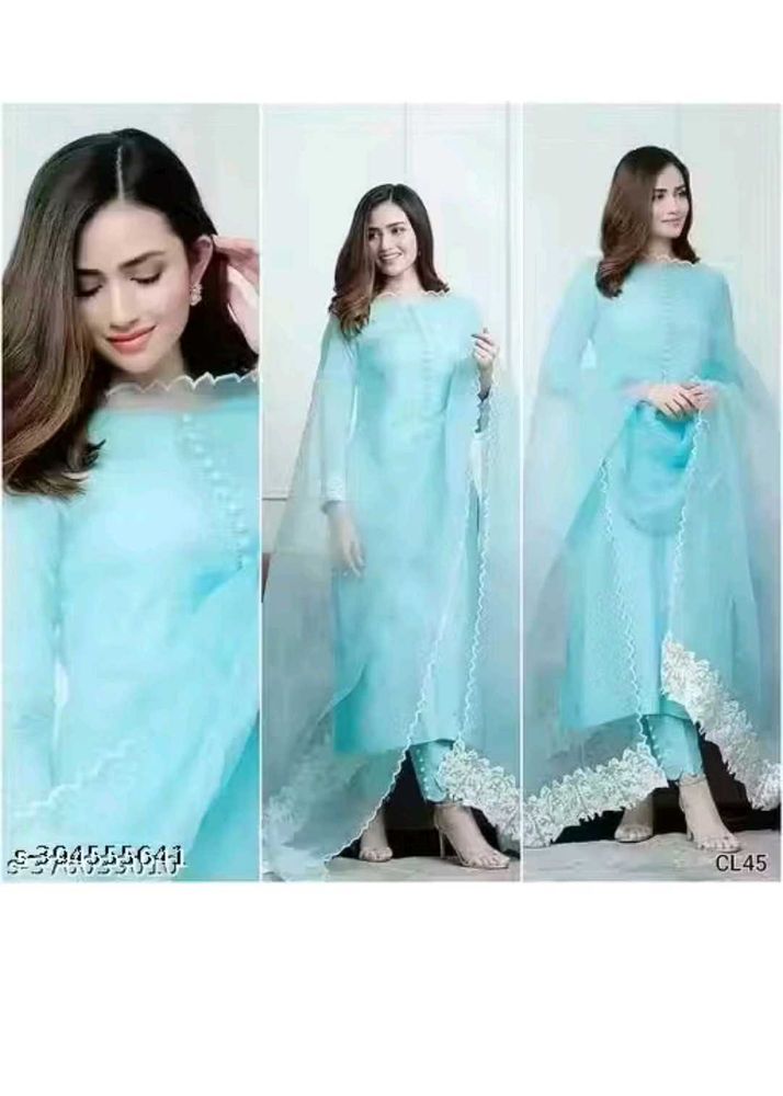 Blue Embroidered Kurta Set With Dupatta