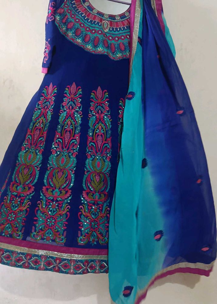 Elegant Blue Anarkali Suit With Dupatta