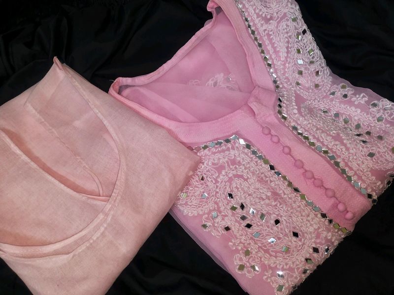 BABY PINK CHICKEN KURTA WITH INNER WEAR