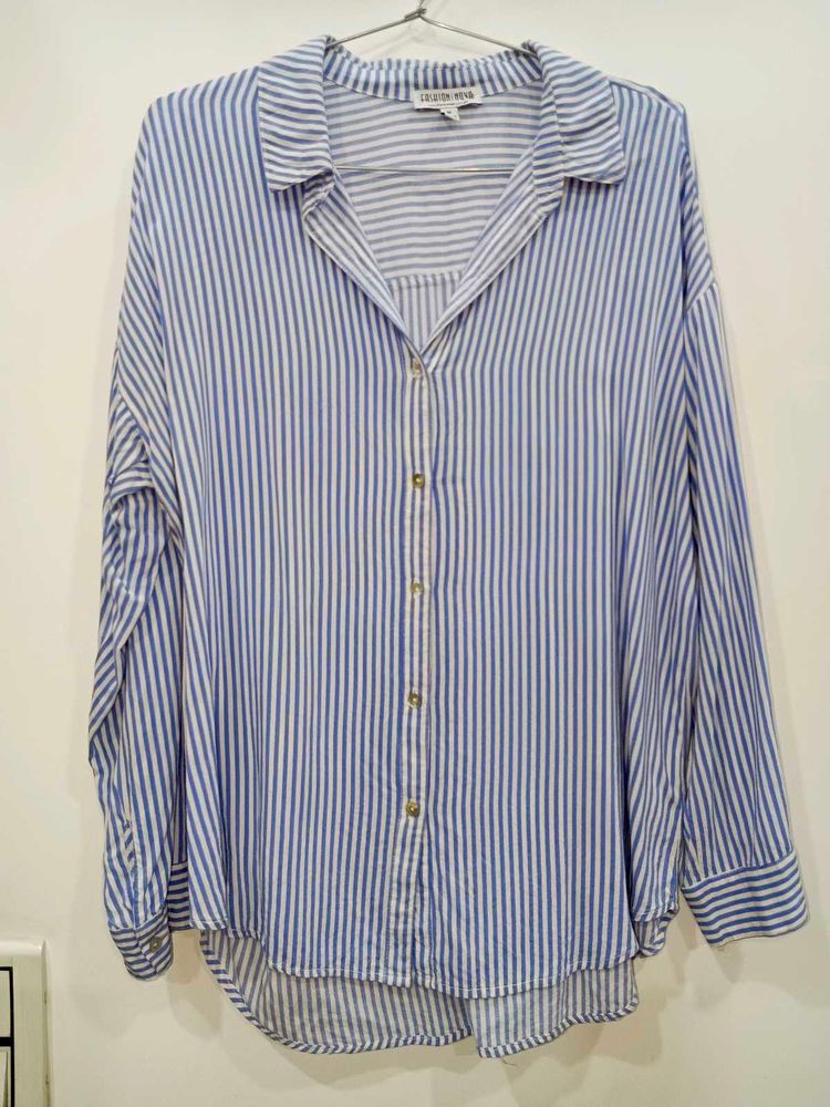 Striped Button-Down Shirt Blue