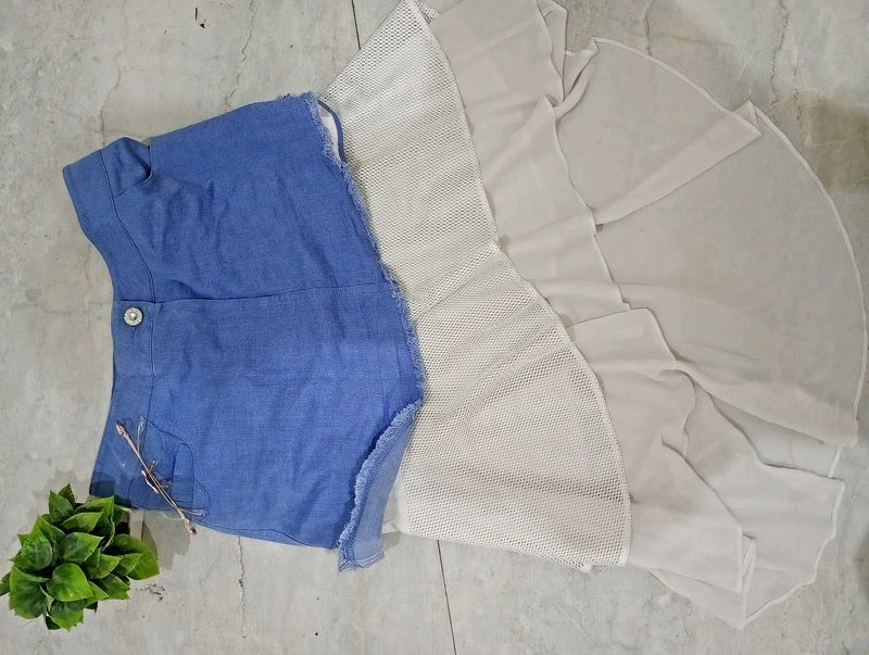 Cute Denim &amp; Tulle Skirt꒰⁠⑅⁠ᵕ⁠༚⁠ᵕ⁠꒱⁠˖⁠♡