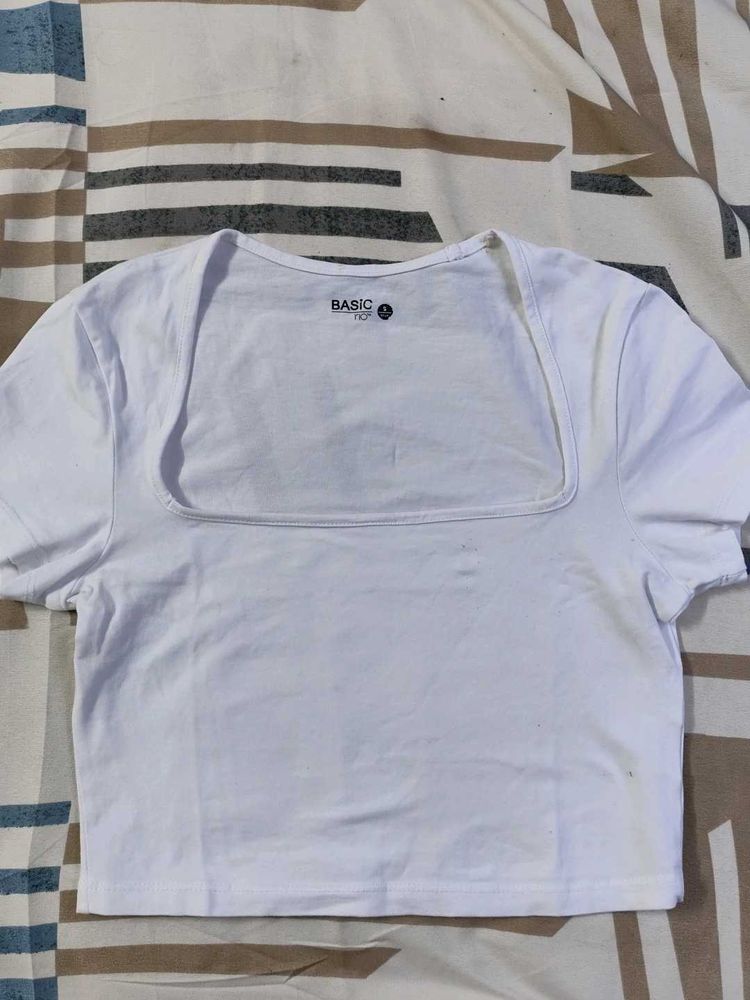 White Square Neck Crop Top