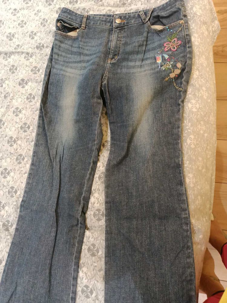 Embroidered Denim Jeans