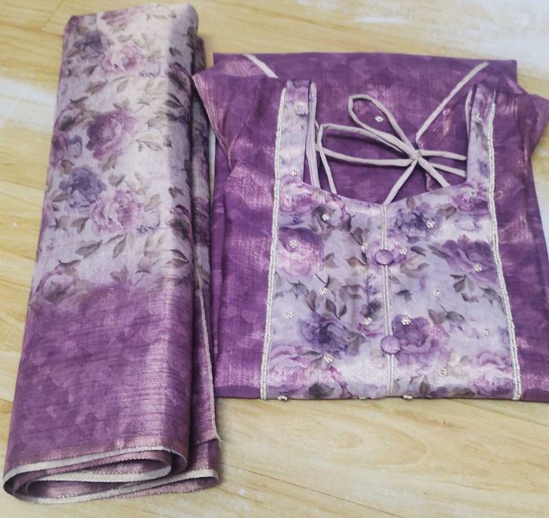 Semi Tissue Floral Kurta Set