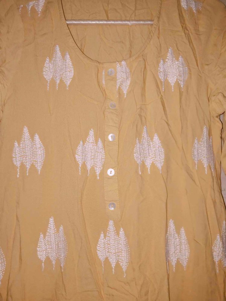 Yellow Straight A-line Kurti For Women
