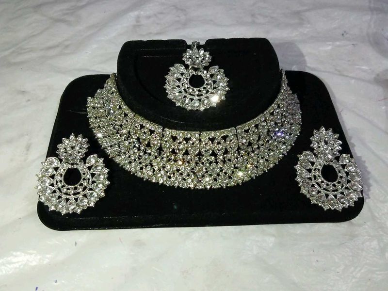 Silver Jewellery Set With American diamond