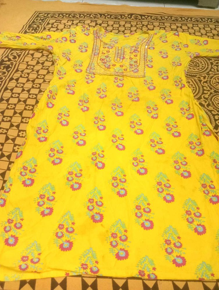 Yellow Floral Print Kurti xxl