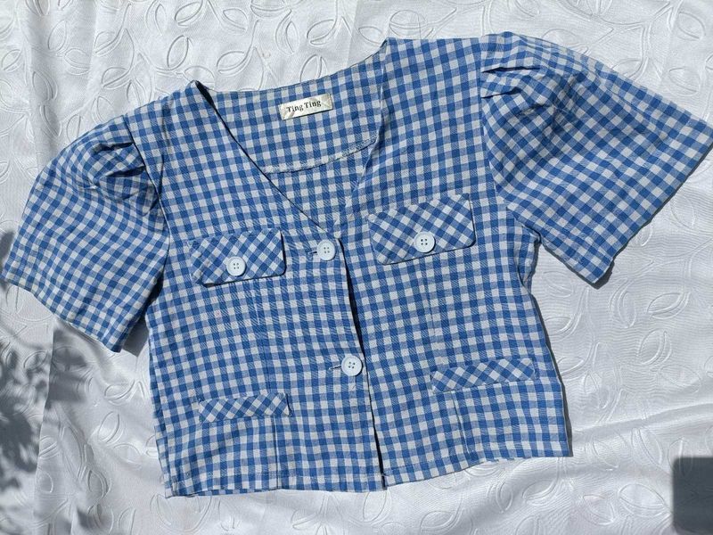 Gingham Crop Blazer Top 💙