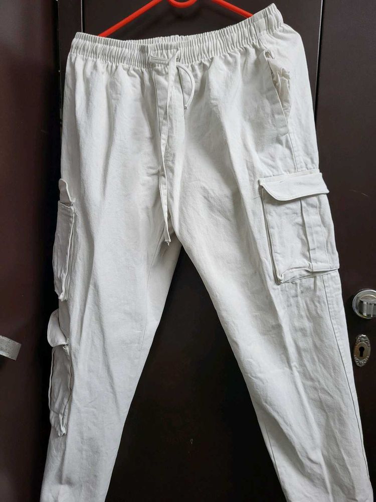 Straight Fit White Cargos