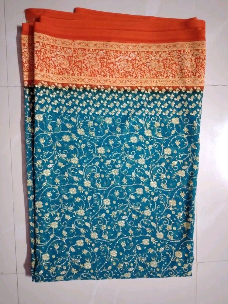 Brand New Flower Printed Jurry work Saree