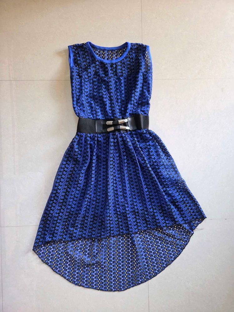 Blue Hi-Lo Dress with Belt