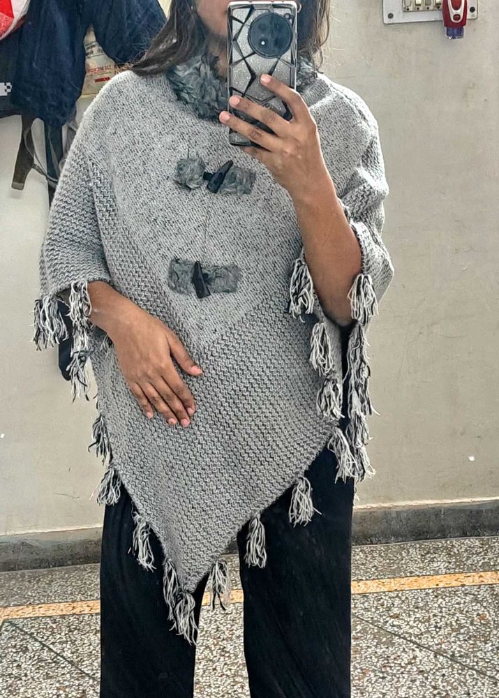 Grey Knitted Poncho