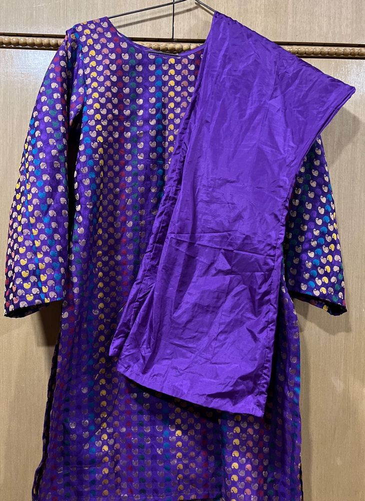 Purple Short kurti and bell bottom pants set