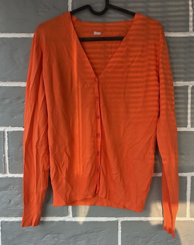 Orange V-Neck Cardigan Sweater