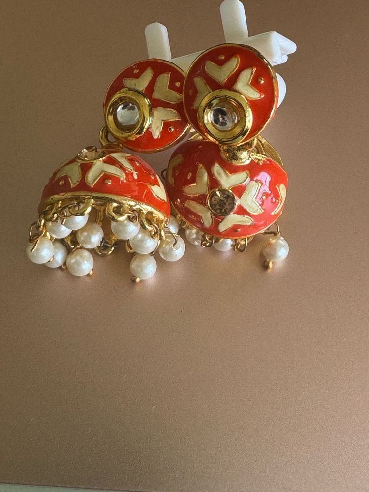Orange Jhumka Earrings