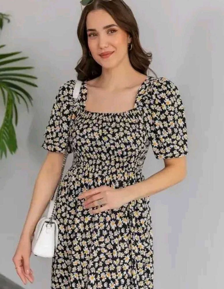 Daisy Print Smocked Dress