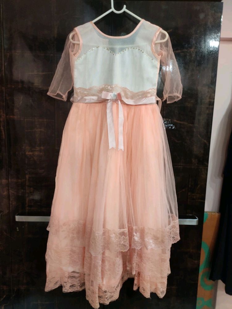 Preety Peach And White Coloured Gown With Preety Layers