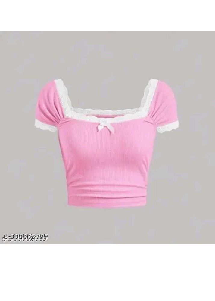 Pink Lace Trim Crop Top