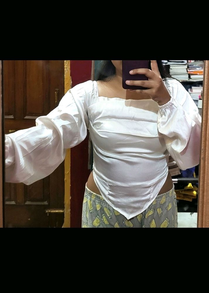White Strechable Top For Women