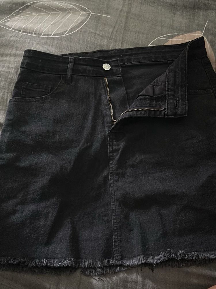 Black Denim Mini Skirt