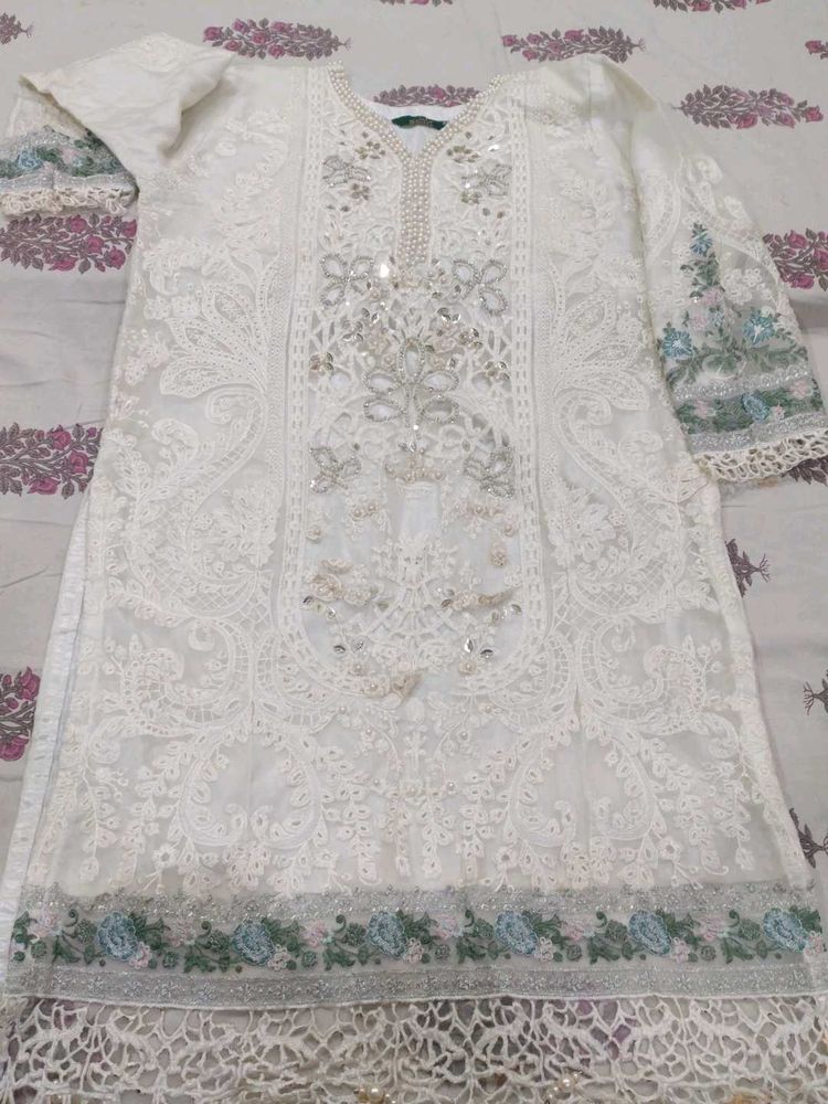 Elegant White Embroidered suit