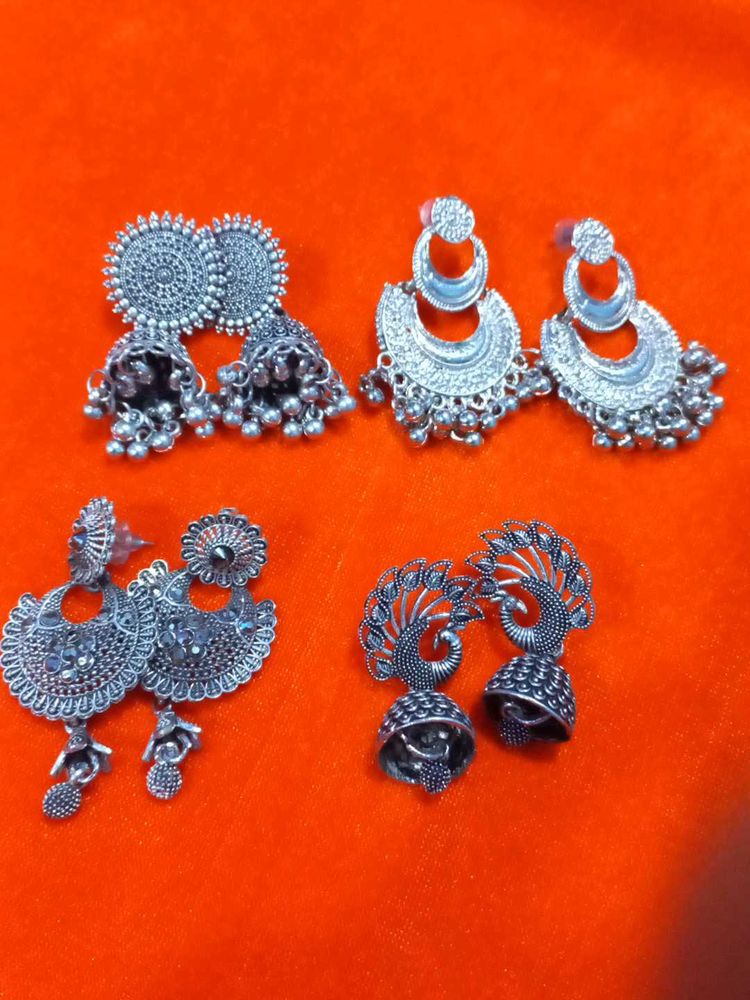 Silver Tone Jhumka Earring Set