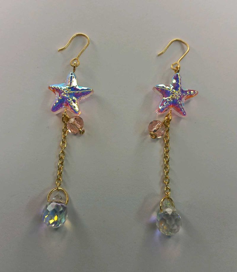 Cute Lightweight Golden Starfish Handmade Earrings