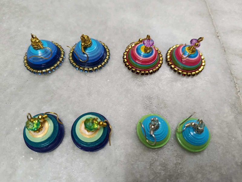 Quilled Handmade Paper Jhumka Earrings Set Of 4
