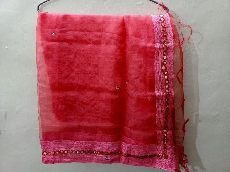 New Net Dupatta With Mirror Work &amp; Tussels
